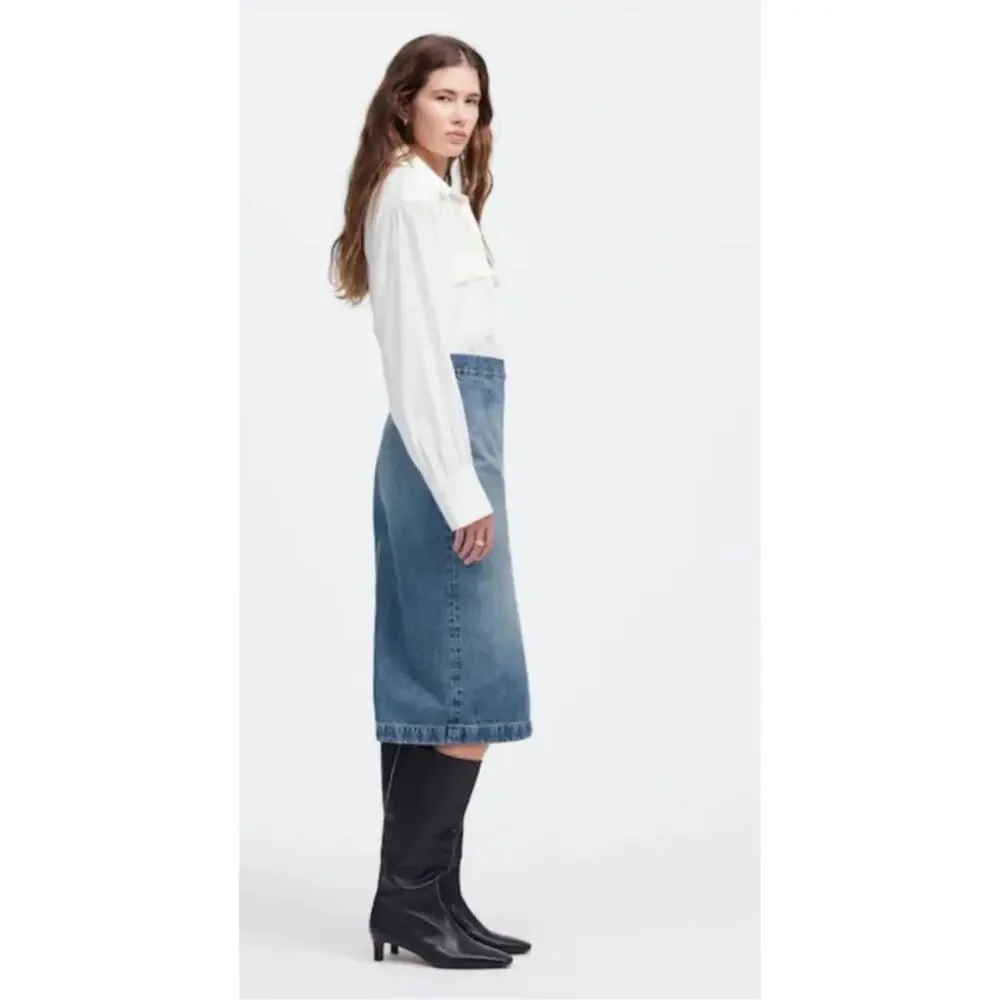 NWT Madewell Denim Midi Pencil Skirt in Billings Wash Blue 29 *Flaw